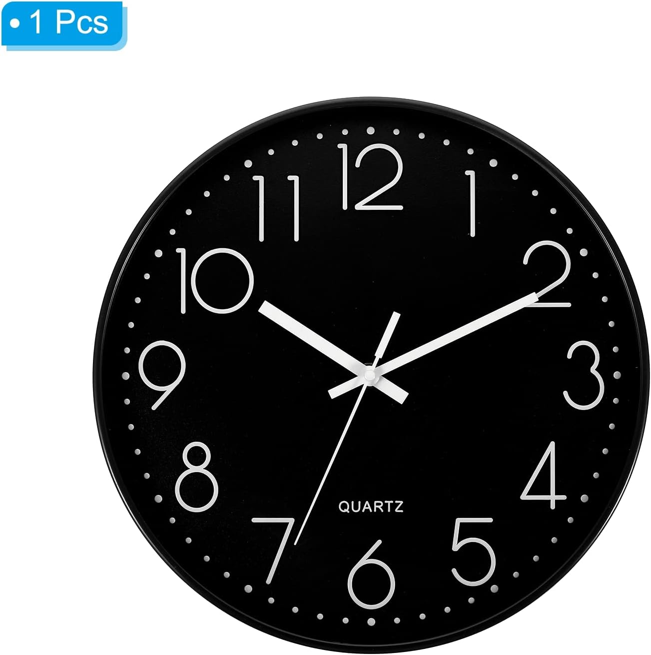 PATIKIL Reloj de pared de 12 pulgadas, funciona con pilas, silencioso, sin tictac, para decoración de oficina, dormitorio, color negro