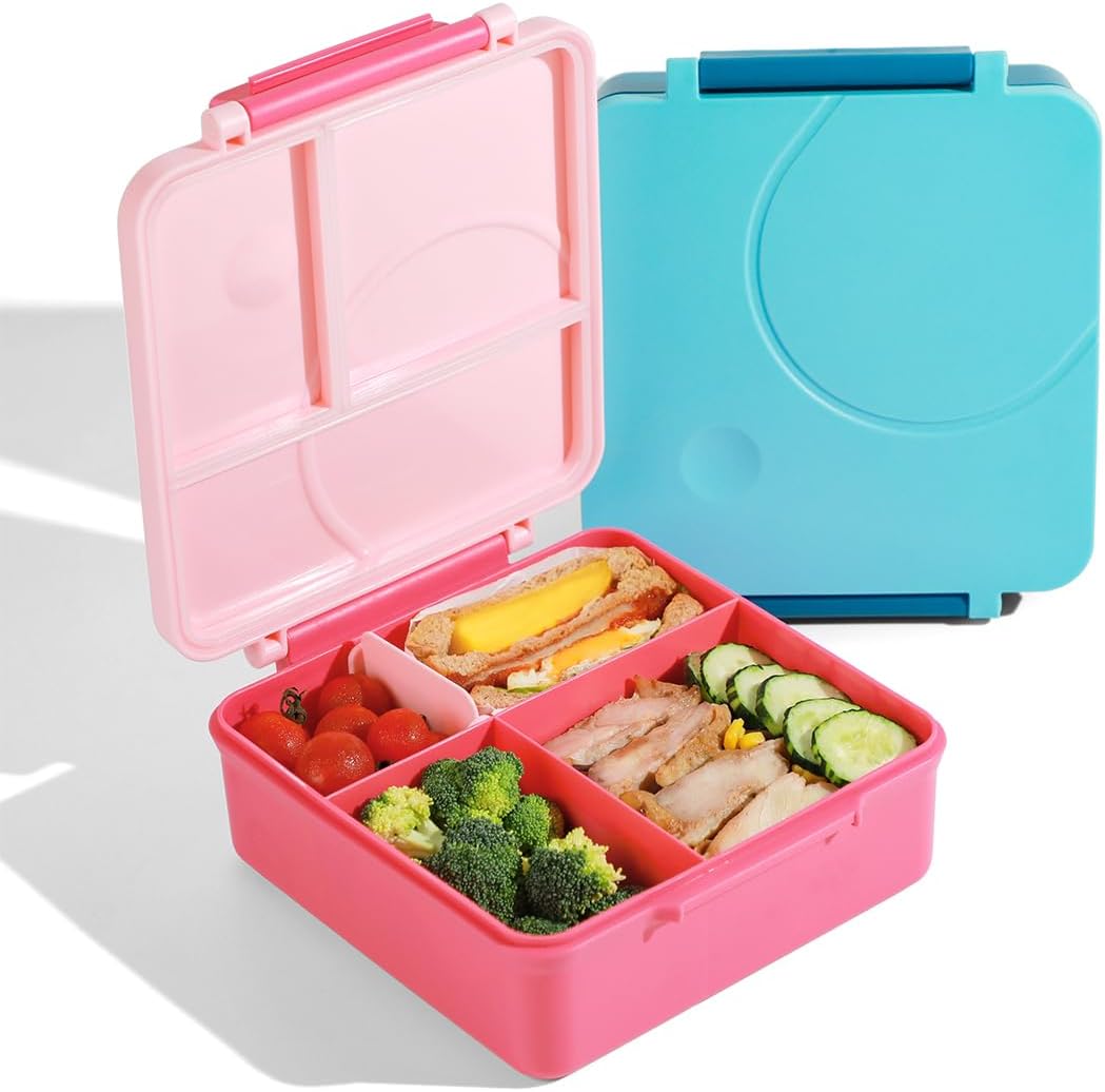 Lonchera Bento para niños  Lonchera aislada con termo de 8 onzas, recipientes de almuerzo a prueba de fugas con 4 compartimentos y 2 zonas de