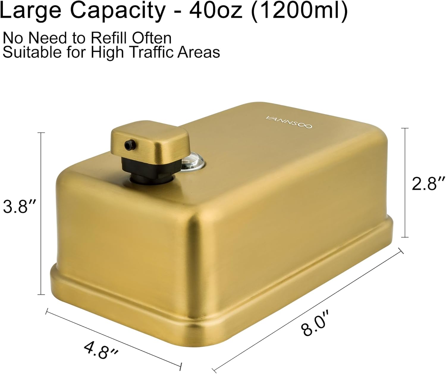 VANNSOO Dispensador de jabón de manos montado en la pared, 40.6 fl oz 40 oz dispensador de jabón líquido comercial de acero inoxidable para montaje