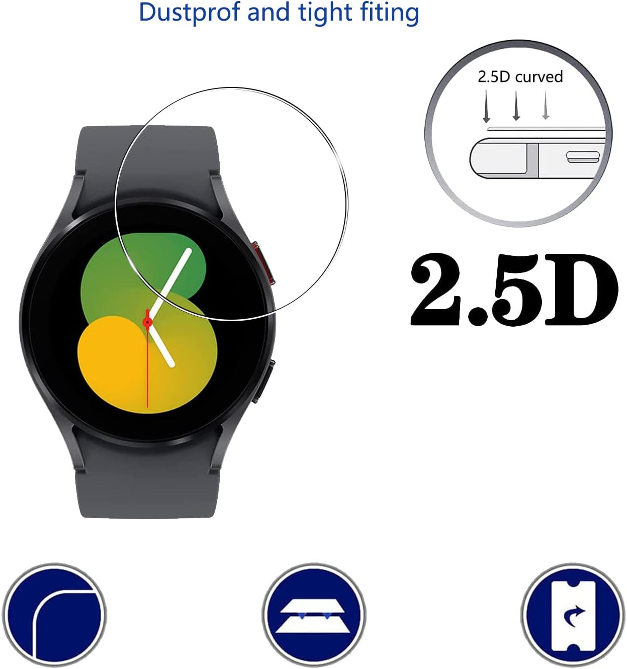 Paquete de 5 protectores de pantalla de vidrio templado para Samsung Galaxy Watch 5 (1.575 pulgadas), antiarañazos, antihuellas, protector de