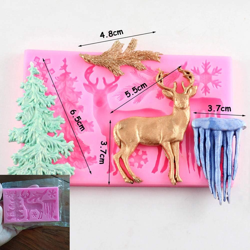 btdeal Molde de silicona para pastel de Navidad, reno, alce, árbol de Navidad, copo de nieve, fondant, molde de chocolate, molde para pasteles de