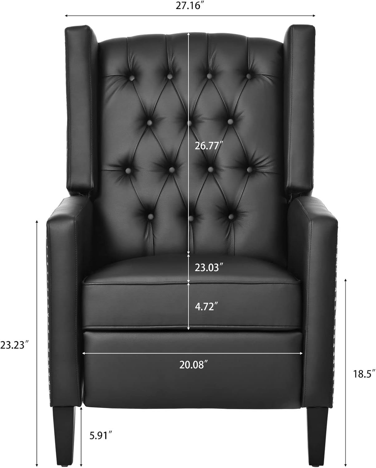 Silla reclinable para adultos, silla de piel sintética con respaldo de ala, sillas decorativas modernas de mediados de siglo, sillón reclinable con