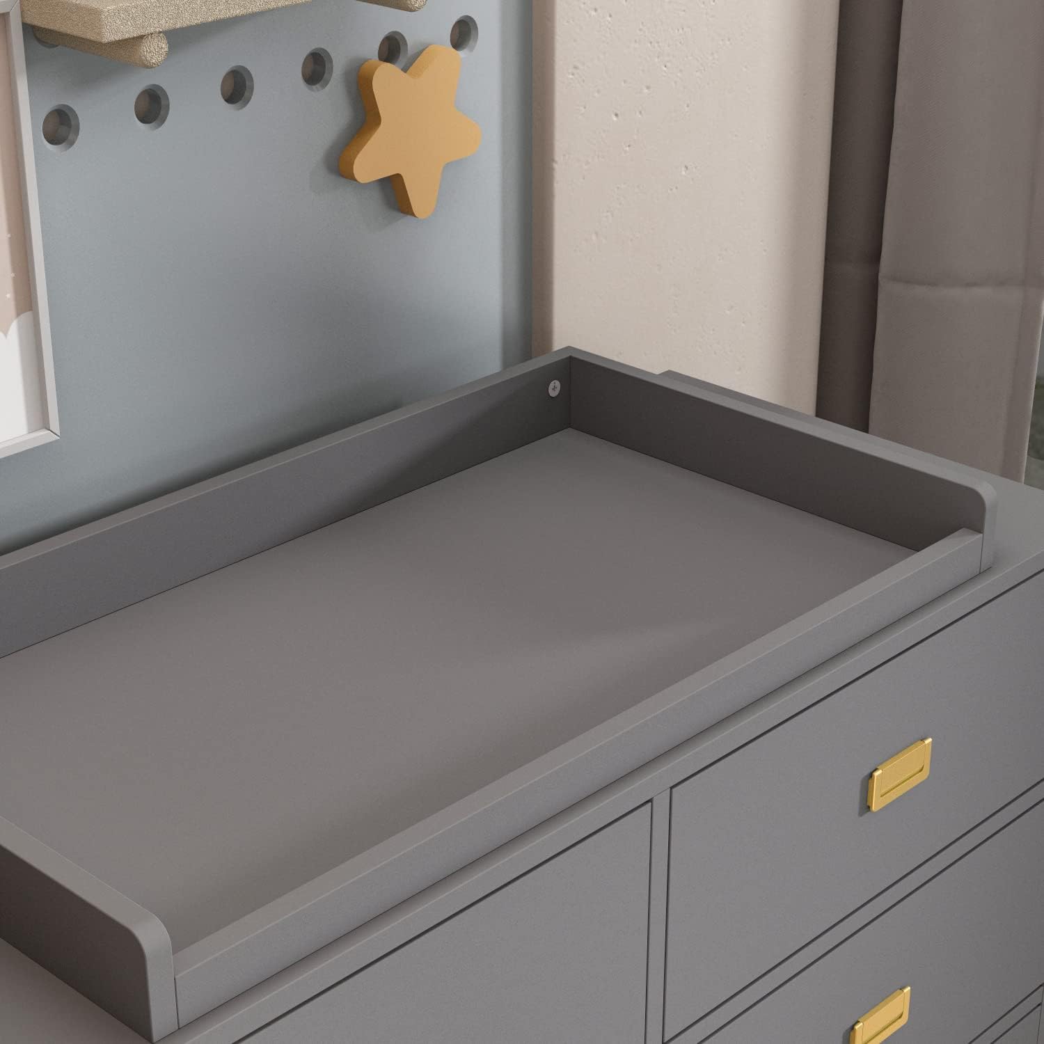 AIEGLE Cómoda para bebé con 6 cajones y cambiador, cómoda para dormitorio de niños, organizador de almacenamiento de madera en gris (45.1 pulgadas