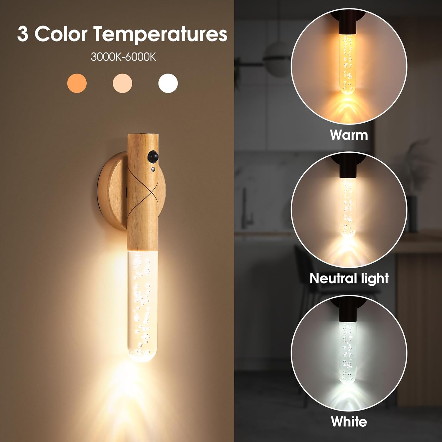 Luz nocturna con sensor de movimiento, batería recargable, sensor de cuerpo, luz nocturna de encendidoapagado automático, aplique de pared magnético