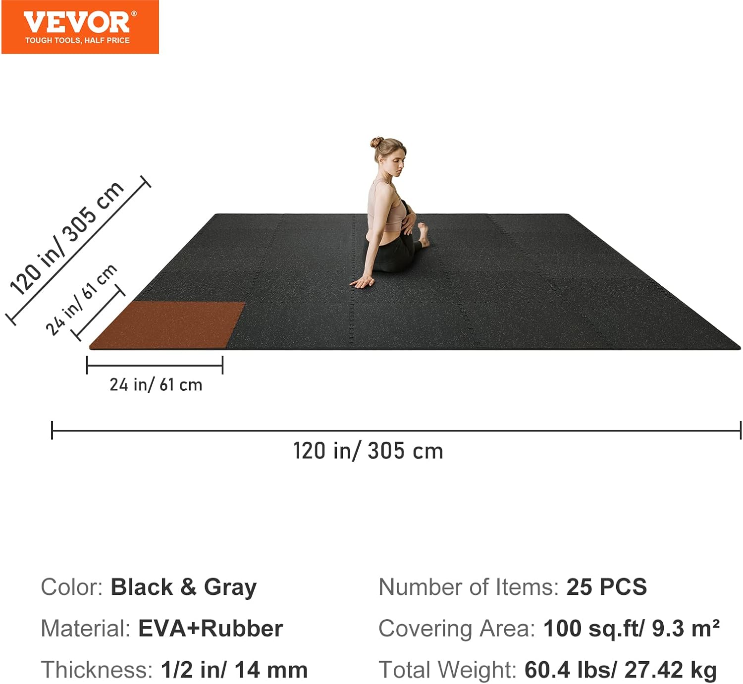 Alfombrillas de gimnasio de 12 pulgada de grosor, 24 x 24 pulgadas, espuma EVA y goma superior entrelazadas, alfombrillas de entrenamiento