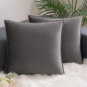 Comvi – Almohadas decorativas para sofá, color gris oscuro, rellenos y fundas (2 almohadas + 2 fundas de almohada), almohadas de terciopelo para Comvi – Almohadas decorativas para sofá, color gris oscuro, rellenos y fundas (2 almohadas + 2 fundas de almohada), almohadas de terciopelo para