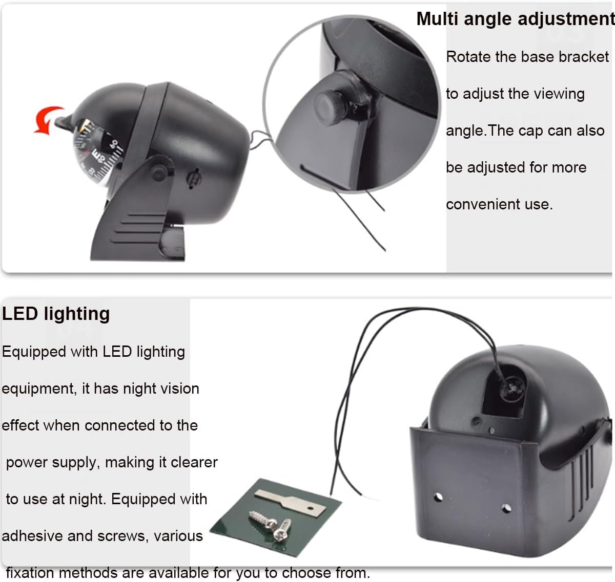 Brújula para tablero de instrumentos de barco, automóvil, camión, brújula nocturna visible con soporte de navegación electrónica marino claro para