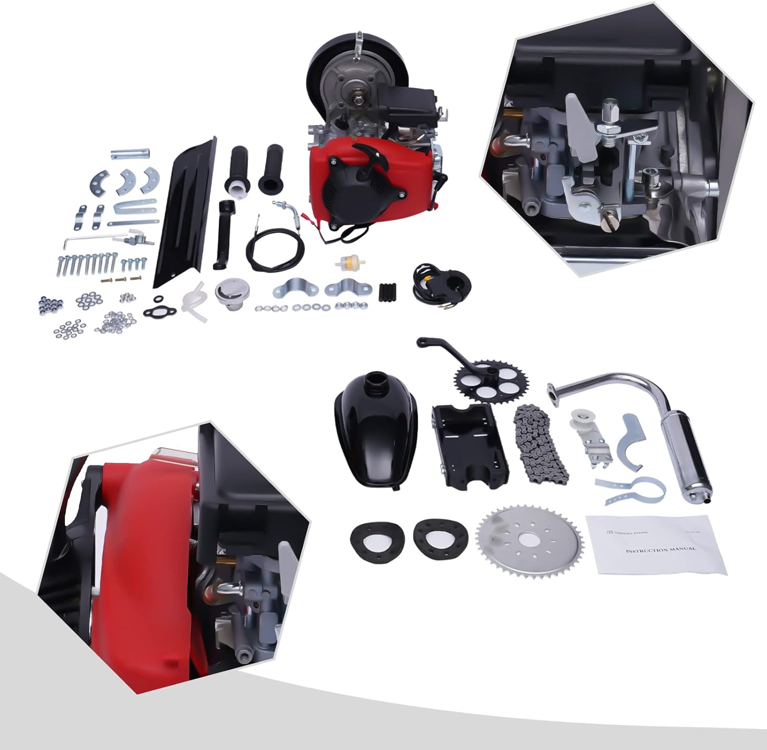 LYNICESHOP Kit de motor de bicicleta de 4 tiempos, motor de bicicleta motorizada de gasolina de 49 cc, para bicicleta normal de marco en V de 28