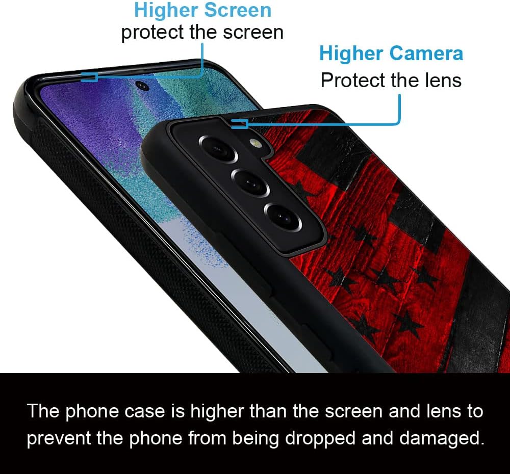 DJSOK Funda compatible con Samsung Galaxy S21 Ultra, diseño de bandera estadounidense de grano de madera negro y rojo + funda protectora de silicona