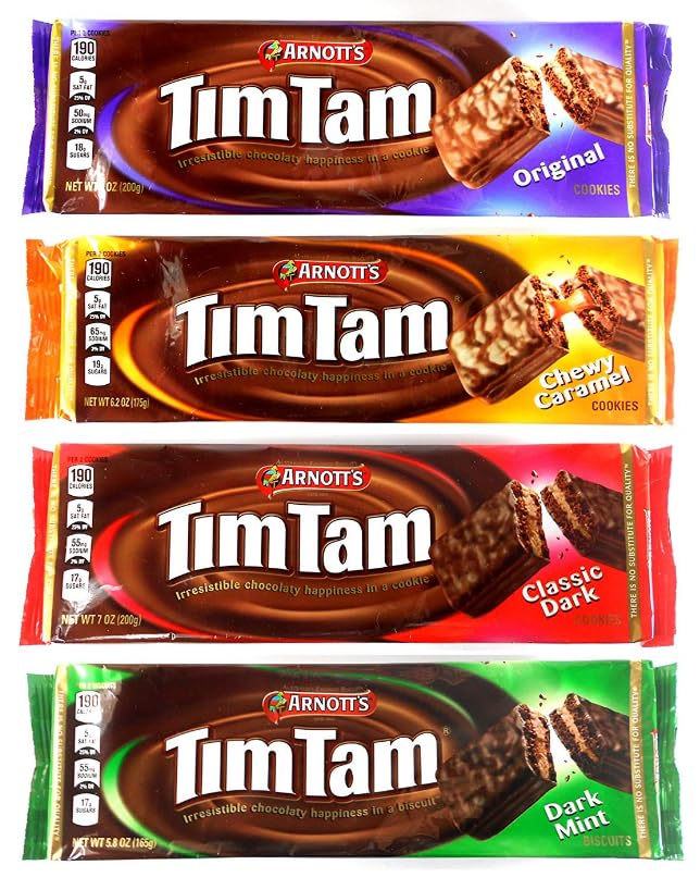 Deliciosa variedad Arnotts Tim Tam Biscuits – Original, caramelo, oscuro, menta oscura – Tamaño completo – Disfruta de sabores irresistibles