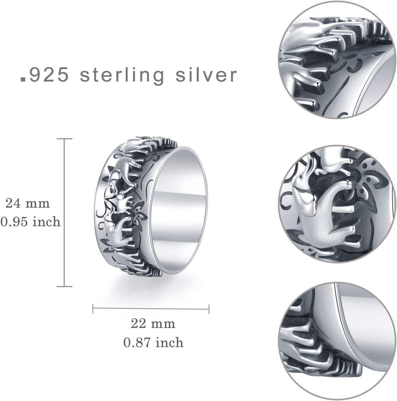 Anillo giratorio de plata de ley con elefante, anillo giratorio para mujer, anillo giratorio de elefante, joyería de regalo para mujeres y hombres