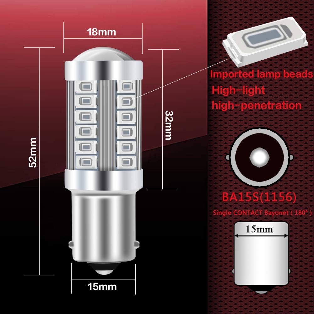 Teguangmei 2 bombillas LED de coche 1156 BA15S P21W 1141 7056 rojo 900LM Super brillante LED de marcha atrás freno trasero parada trasera niebla