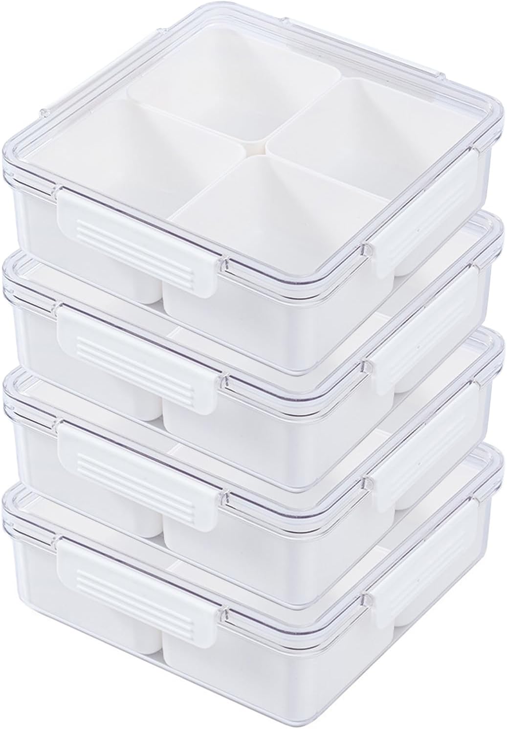 Lumista Bandeja dividida para servir con tapa, 4 compartimentos para almacenamiento de alimentos, bandeja de servicio de picnic para el hogar,