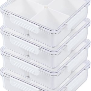 Lumista Bandeja dividida para servir con tapa, 4 compartimentos para almacenamiento de alimentos, bandeja de servicio de picnic para el hogar, Lumista Bandeja dividida para servir con tapa, 4 compartimentos para almacenamiento de alimentos, bandeja de servicio de picnic para el hogar,