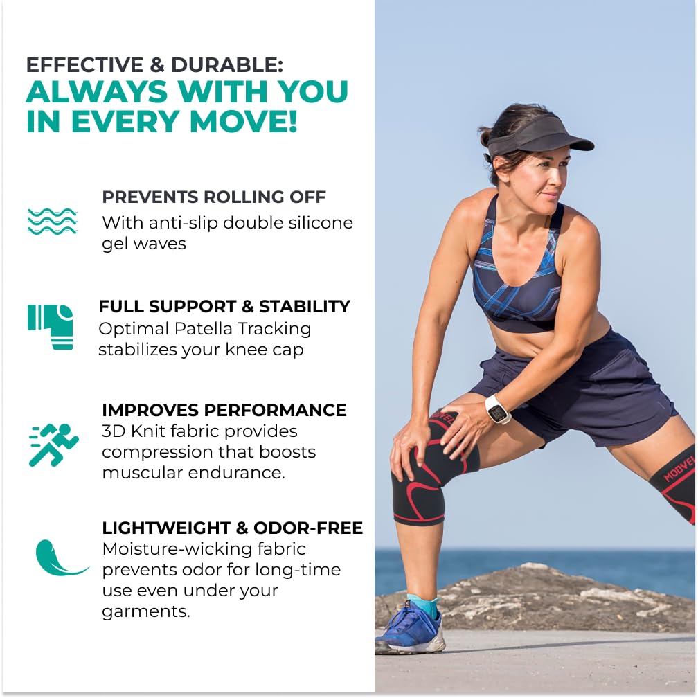 Modvel Rodilleras para dolor de rodilla para mujeres y hombres, paquete de 2 rodilleras para dolor de rodilla, rodillera de compresión, soporte de