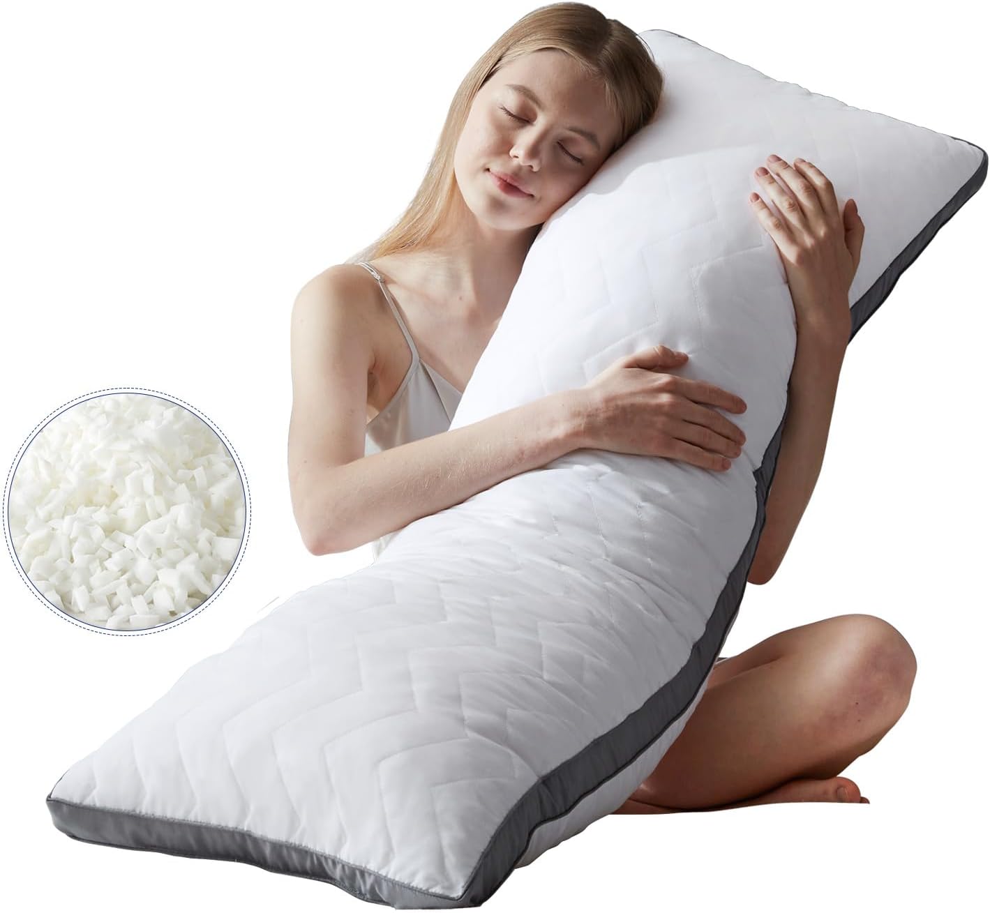 DOWNCOOL Almohada corporal acolchada de espuma viscoelástica, almohadas grandes de cuerpo completo para adultos, almohadas suaves y largas para