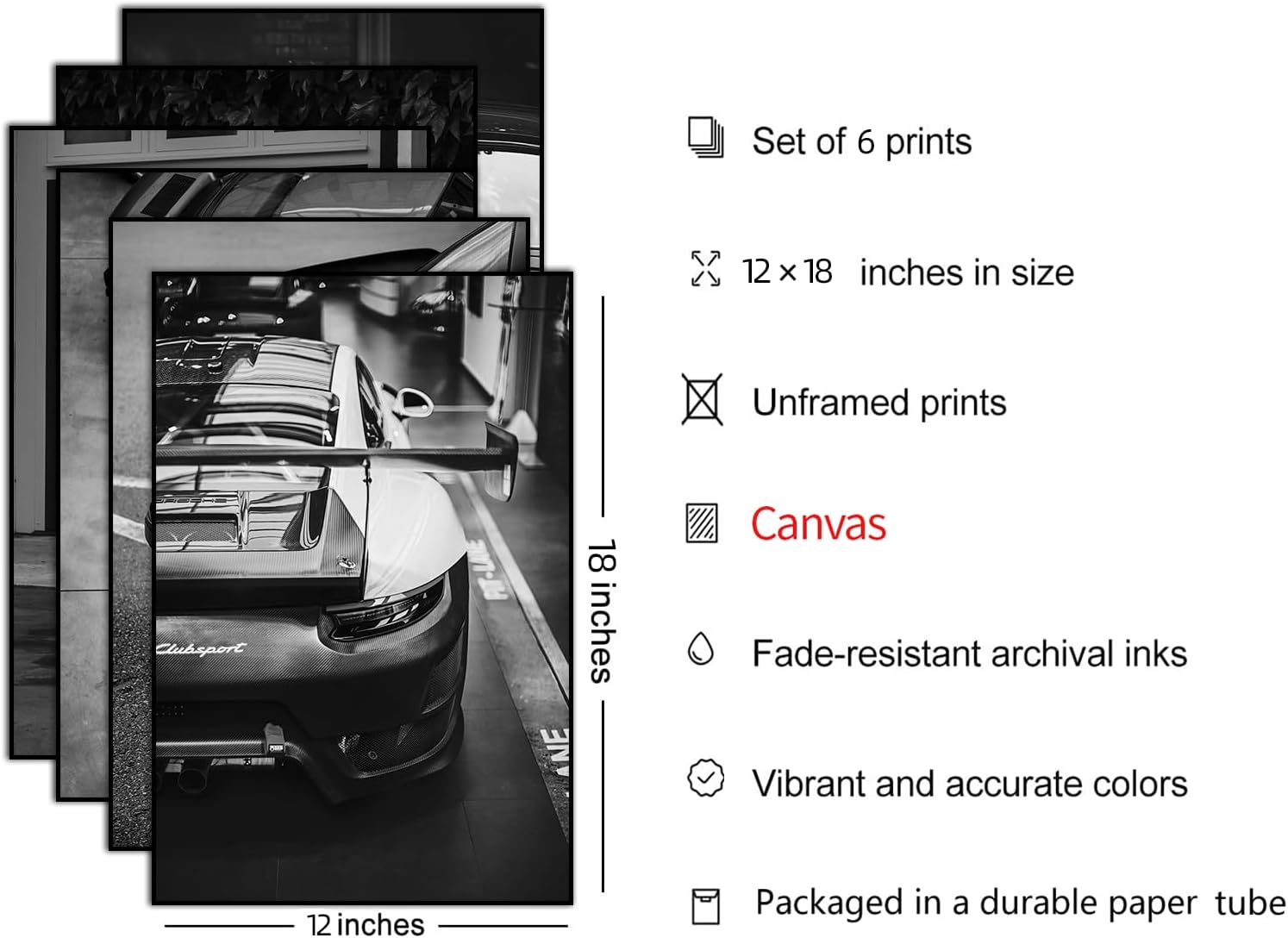SSLGLS100 Póster decorativo para pared de automóvil, 911, pósteres clásicos vintage, impresión en blanco y negro, cuadros para hombres, sala de
