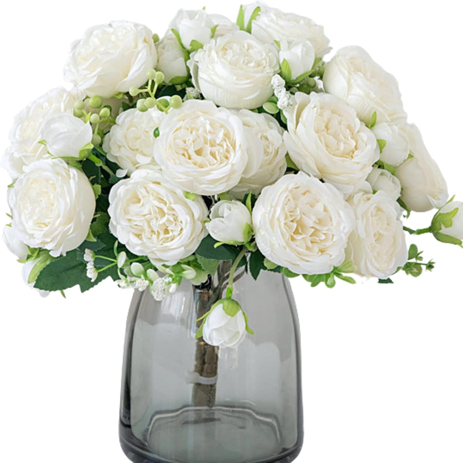 ASTRYAS Flores artificiales blancas, 3 piezas de centros de mesa de peonía falsas para decoración, peonías de seda, ramo de novia de boda para
