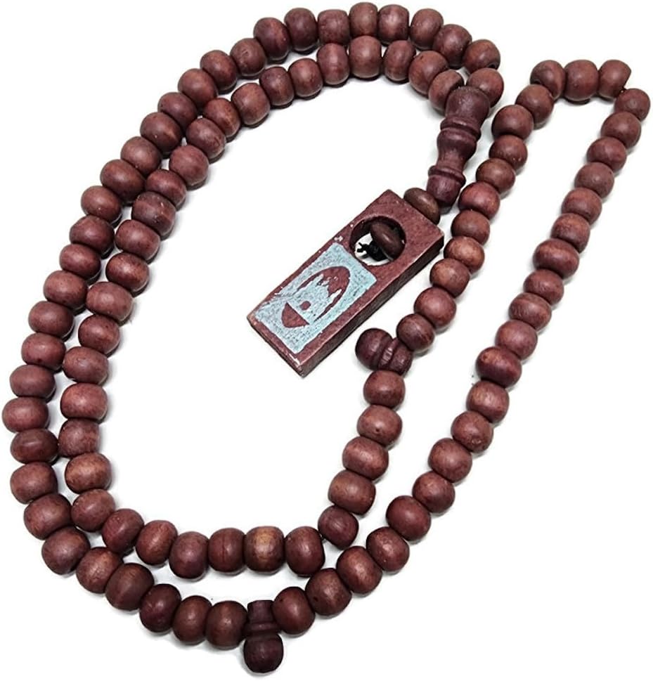 Tasbih musulmán de madera 99 cuentas de rosario Amn081 – Etiqueta impresa para foto del Islam, oración del Islam, Zikr Misbaha Ramadán, regalo