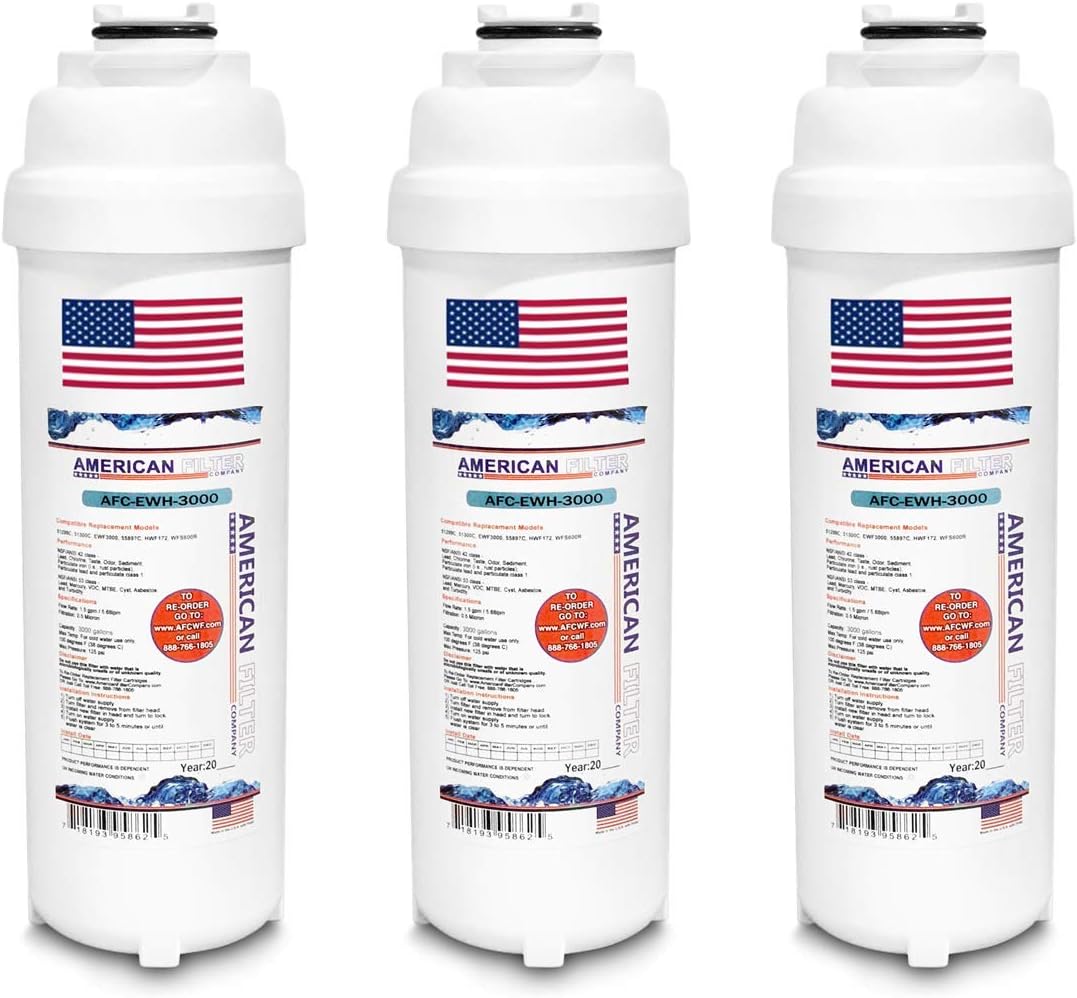 Marca AFC, filtro de agua, modelo # AFC-EWH-3000, compatible con filtros de fuente de agua Halsey-Taylor(R) 55897C 55898C, 3 filtros