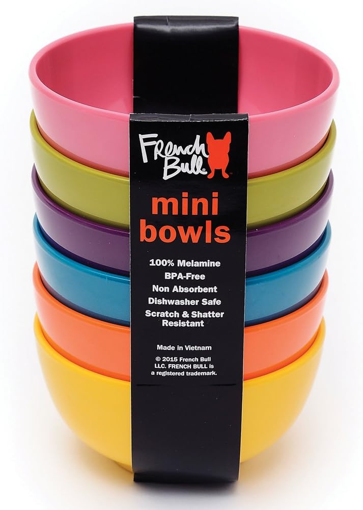 French Bull Mini cuencos de melamina para aperitivos, guarniciones, postres, salsas de inmersión o helado surtido de melamina, cucharada, cuchara,