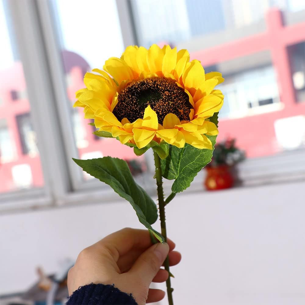 1 ramo de girasoles artificiales amarillos de 19.68 pulgadas con tallos, flores de sol artificiales realistas, ramo de girasoles de seda falsa, para