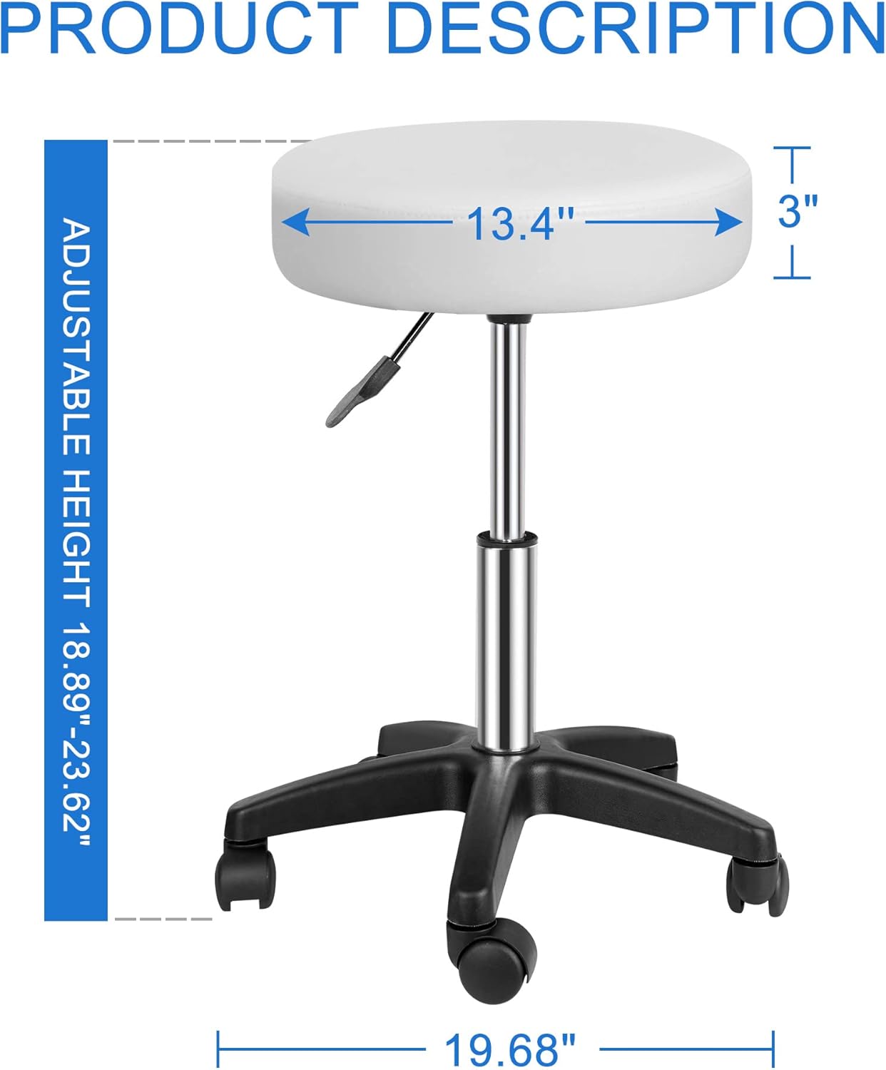 SUPER DEAL Taburetes con ruedas Sillas giratorias Masaje Facial Spa Salon Bar Taburete Silla hidráulica ajustable con ruedas Blanco