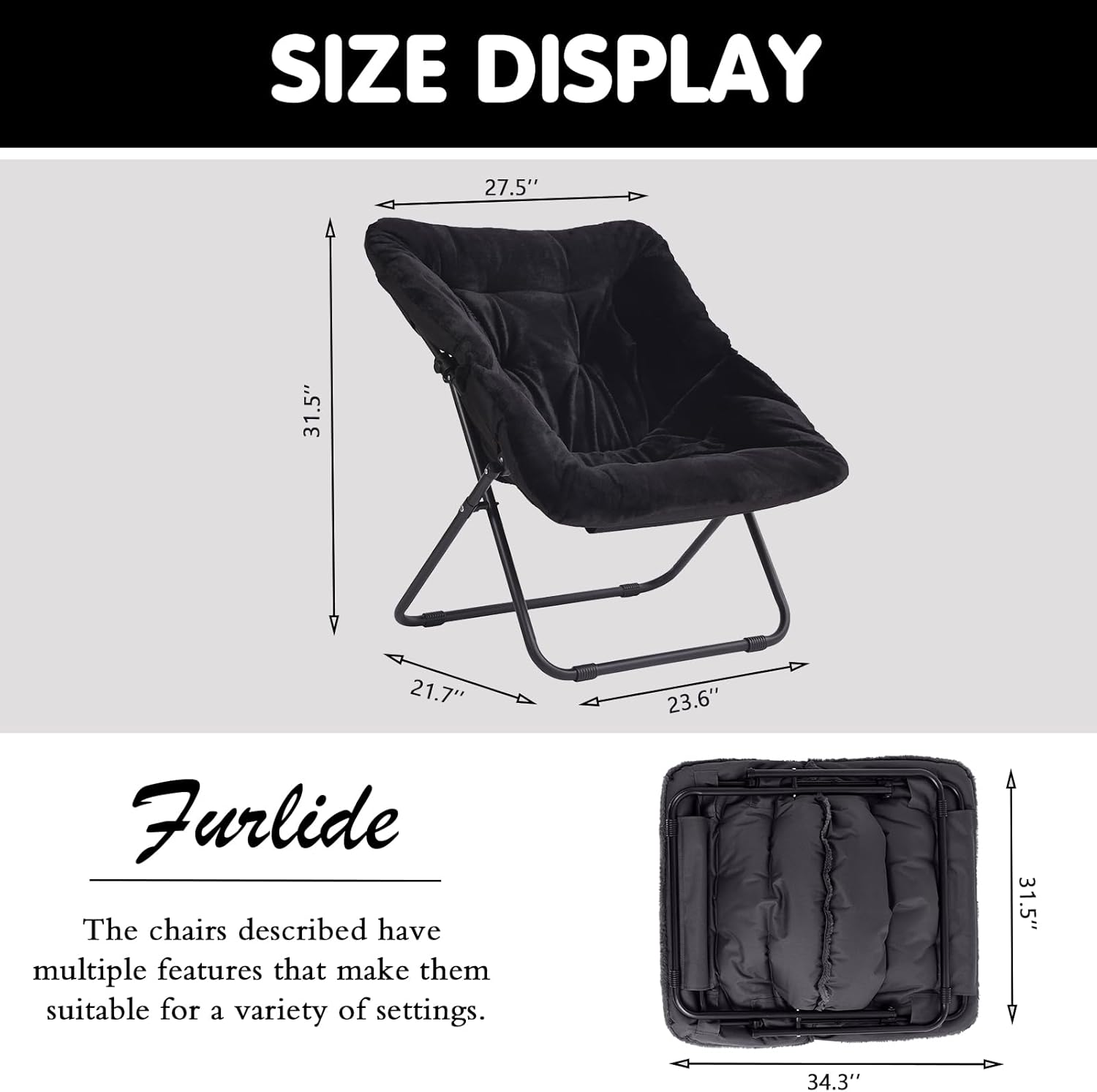 Silla platillo, cómodas sillas de dormitorio, silla plegable de piel sintética de gran tamaño, silla plegable con marco de metal para dormitorio,