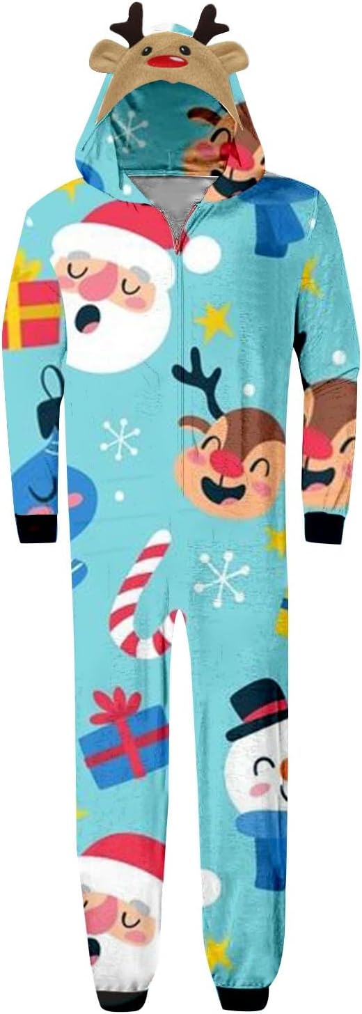 Pijamas de Navidad familiares a juego con forro polar para parejas, lindo reno árbol de Navidad, gráfico siamés con capucha