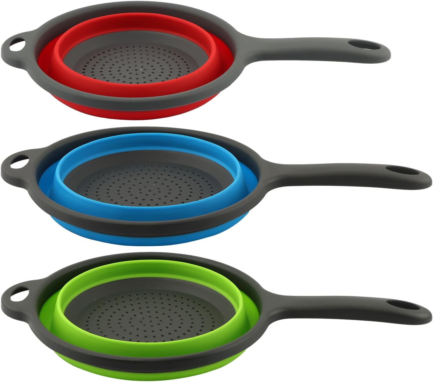Colador plegable para cocina, 3 tamaños, juego de cestas de colador plegable de silicona con asas, escurridor redondo para lavar frutas, alimentos y