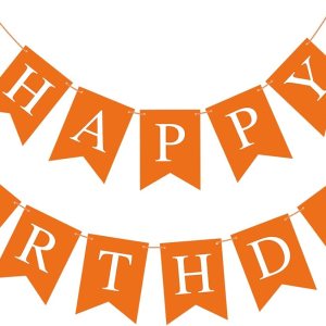 Cartel de cumpleaños naranja con texto en inglés “Happy Birthday” para niños, niñas, mujeres, cumpleaños, decoración de fiesta de té, banderines, Cartel de cumpleaños naranja con texto en inglés “Happy Birthday” para niños, niñas, mujeres, cumpleaños, decoración de fiesta de té, banderines,