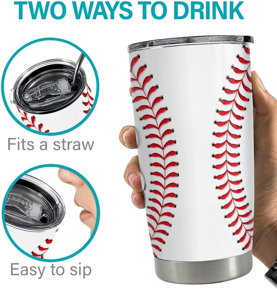 SANDJEST Vaso de béisbol de 20 onzas con aislamiento de acero inoxidable, taza de viaje, vaso de béisbol para mujeres, hombres, mamá, regalos para