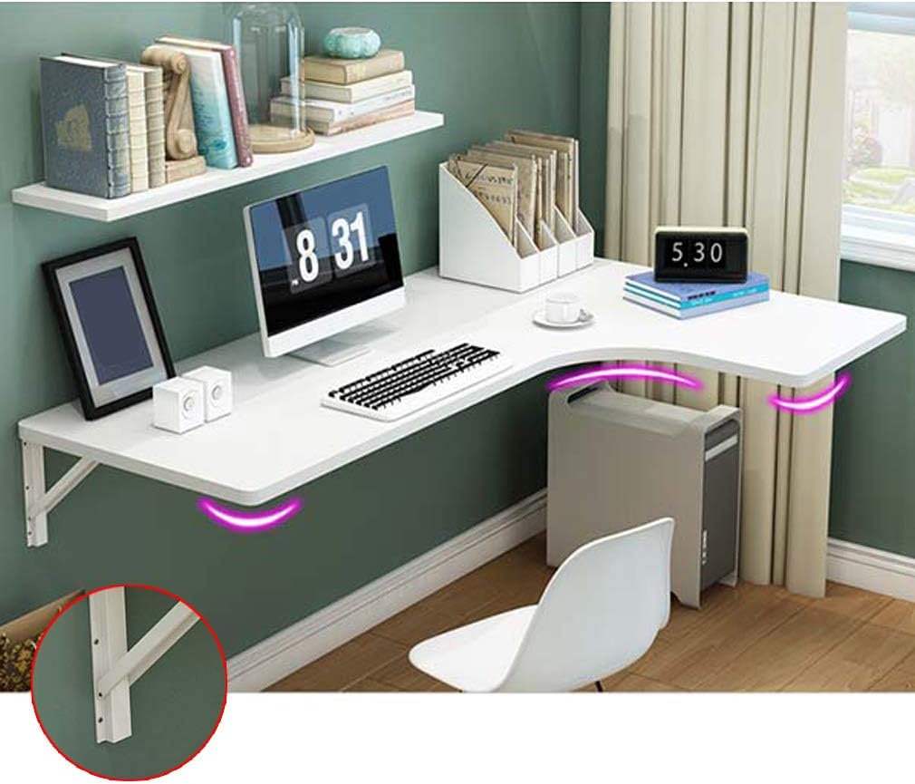 mesa plegable flotante de madera, multifunción, mesa de comedor, mesa de estudio, mesa de trabajo, 10 tamaños, con accesorios, Madera Acero, Blanco