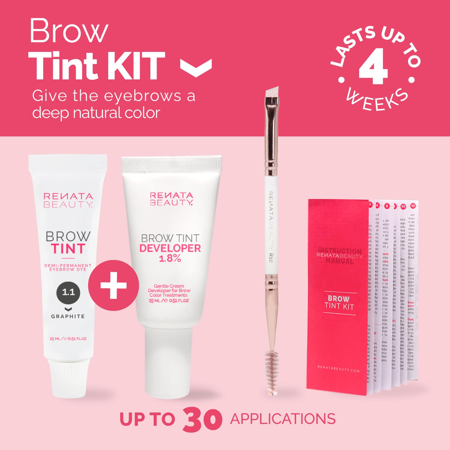 RB RENATA BEAUTY Kit de tinte de cejas  Juego de tinte para cejas  Kit de tinte con tinte de color, revelador de crema y cepillo de peinado  Efecto