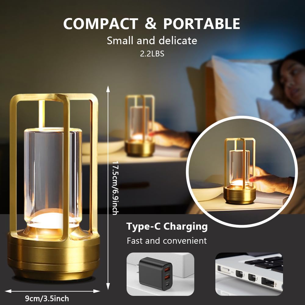 Lámpara de escritorio portátil de metal, lámpara de mesa LED inalámbrica, lámpara recargable de control táctil de 16 colores, lámpara de escritorio