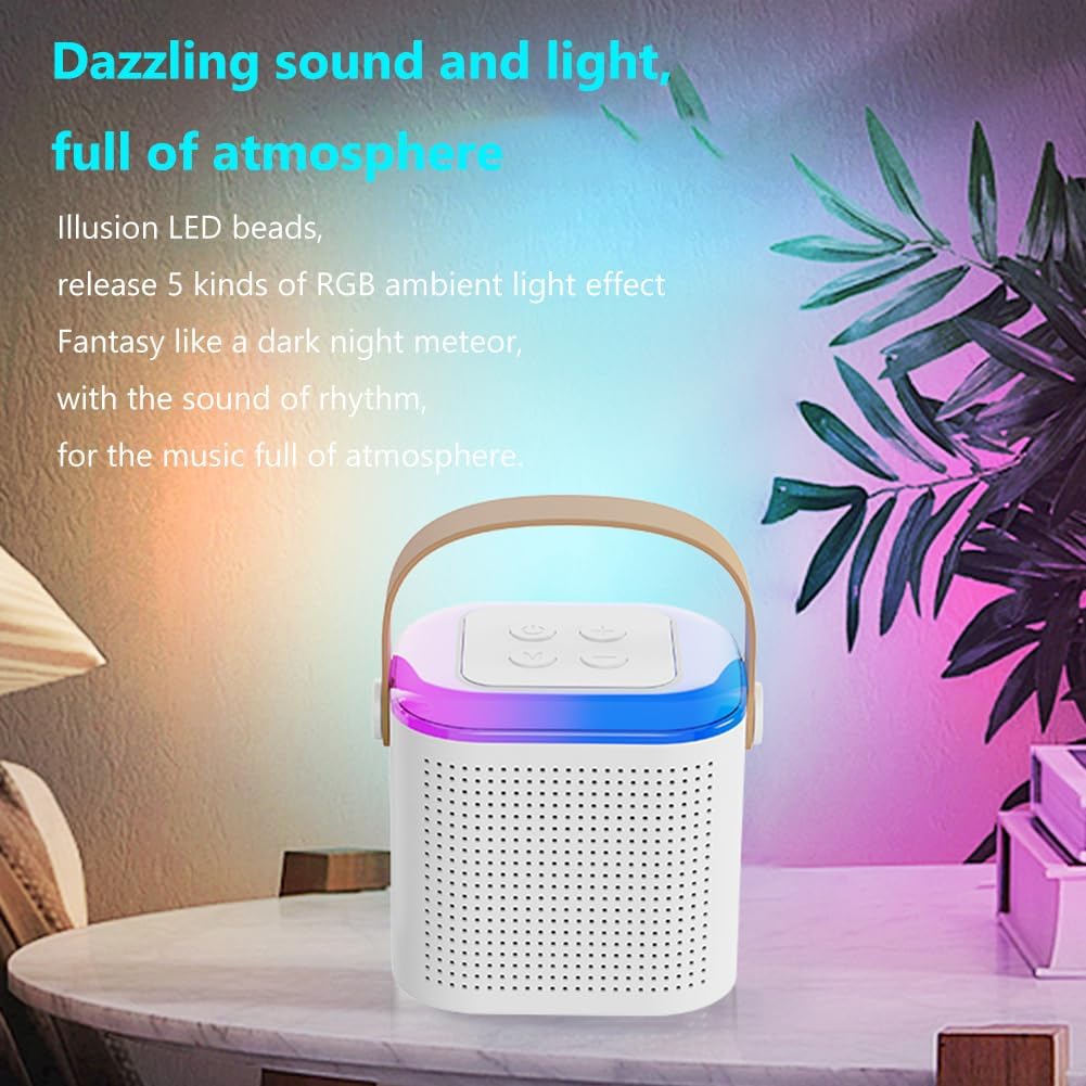 Mini máquina de karaoke para adultos y niños, altavoz portátil de karaoke Bluetooth con micrófono inalámbrico y luces LED, regalos de karaoke para