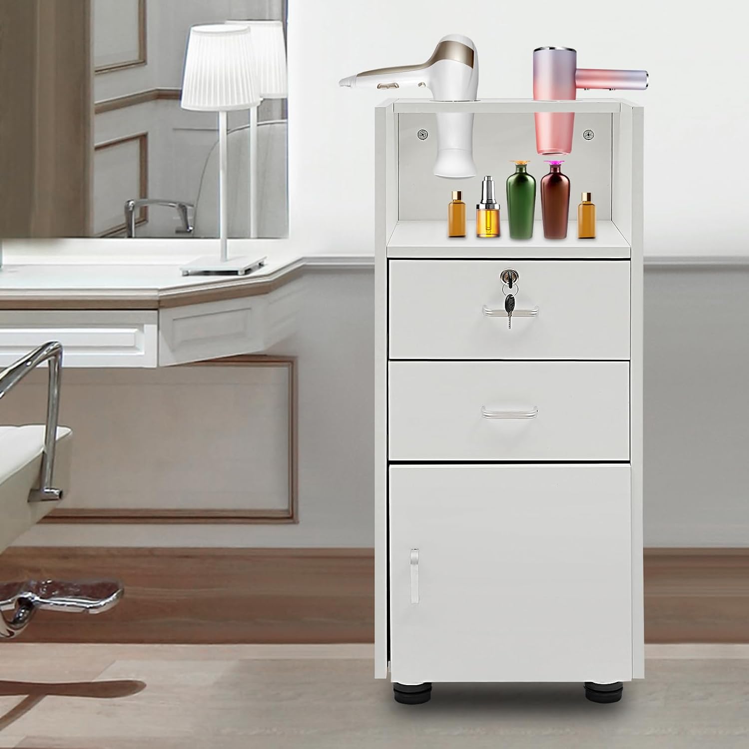 YETINGSHOP Barber Stations – Armario de almacenamiento con cajón y ruedas, carrito de peluquería para estilista, estación de estilista con 2