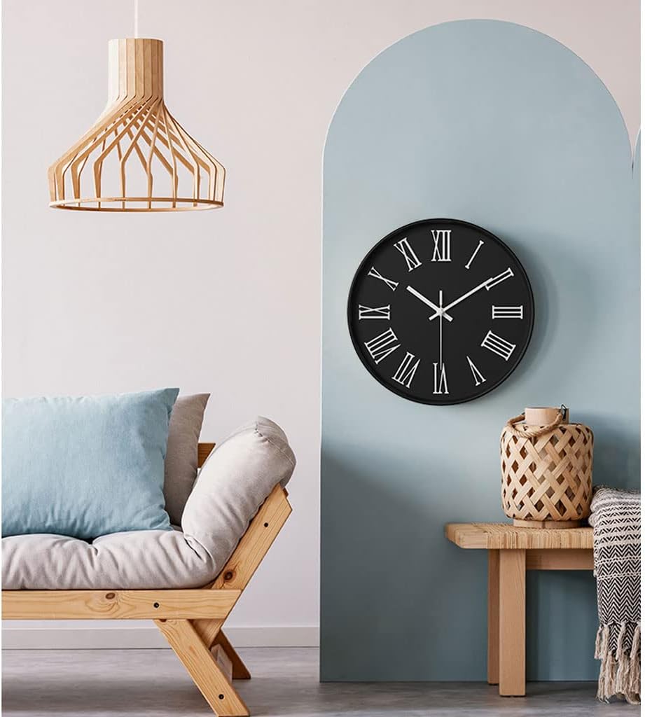 ZAJ Reloj de Pared – Reloj de pared de 12 pulgadas sin tictac, silencioso, redondo, moderno, simple reloj de pared con números romanos grandes y