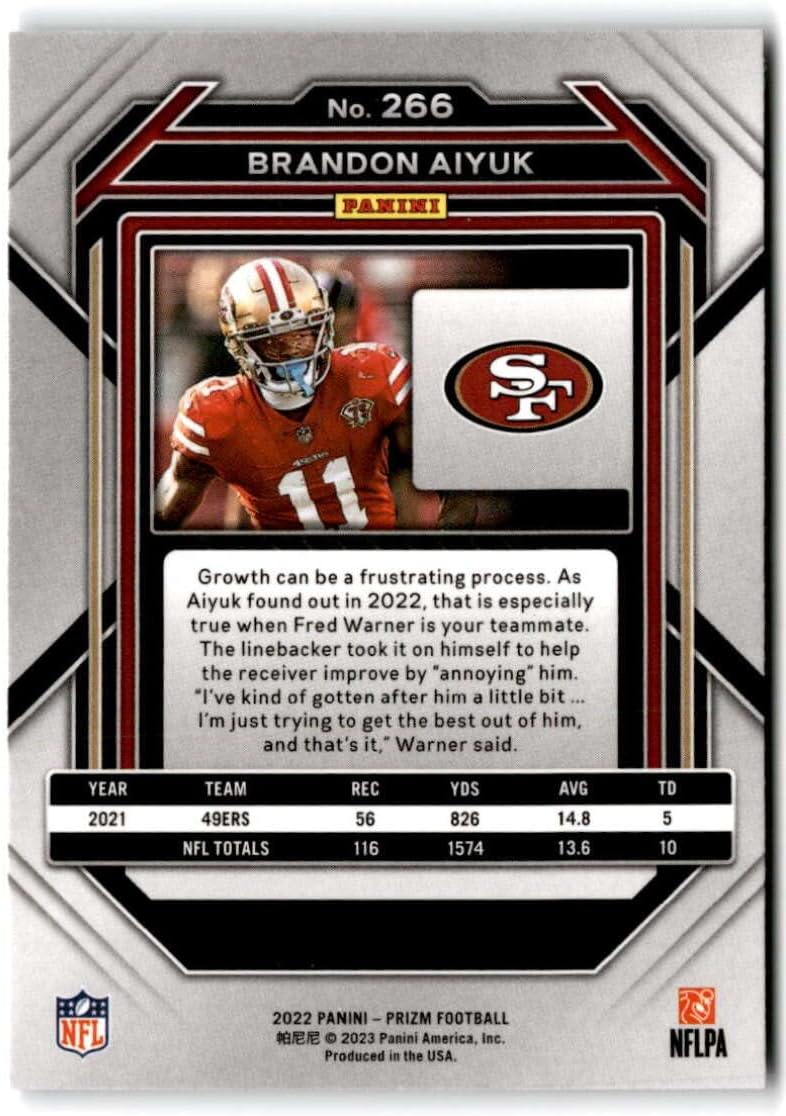 2022 Panini Prizm Football #266 Brandon Aiyuk San Francisco 49ers Official NFL Trading Card (Stock Photo shown, card is in Near Mint to Mint