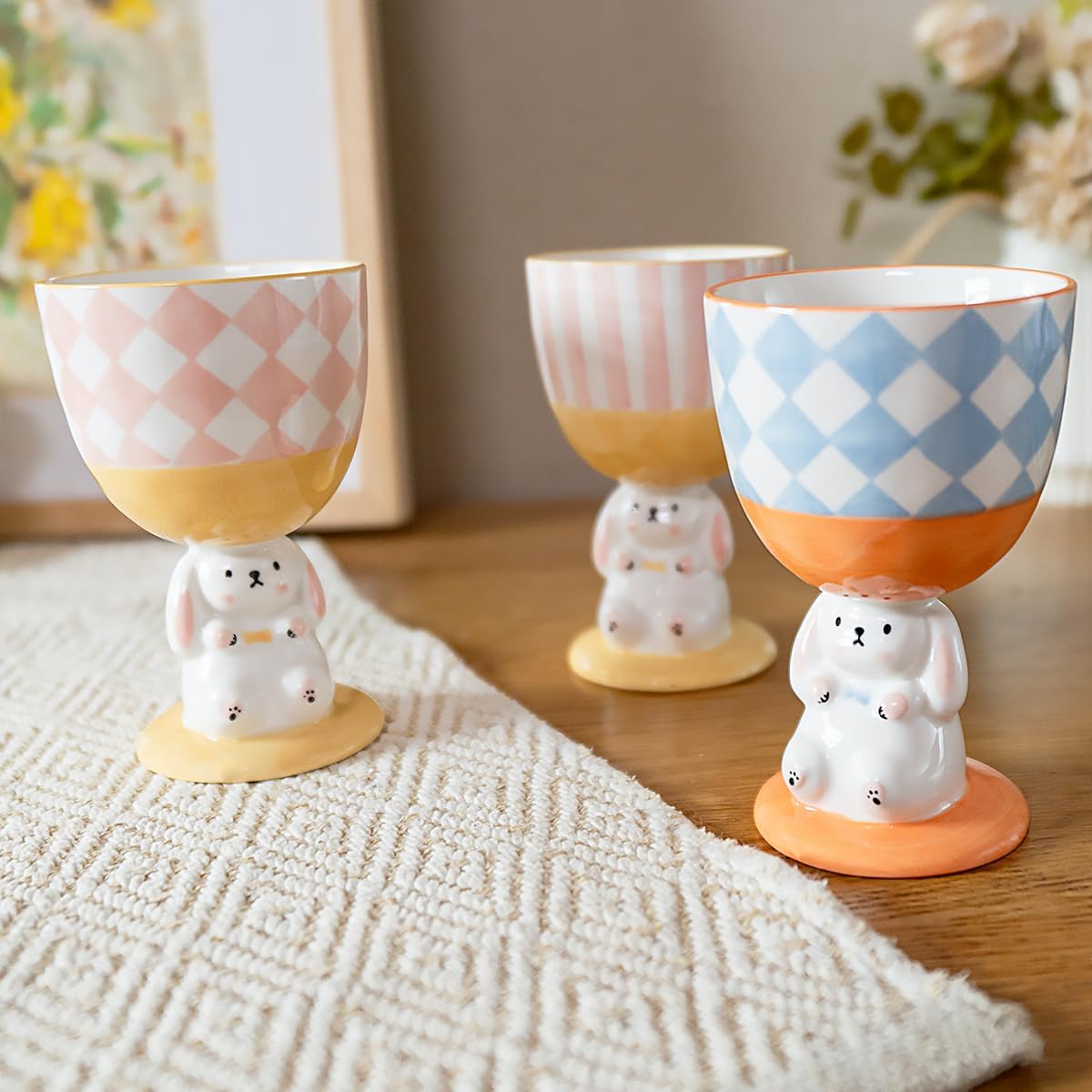 Taza de café original de 8 onzas con diseño de conejito 3D, hecha a mano, copa de cerámica, novedosa taza para el hogar, adornos de cocina, regalo