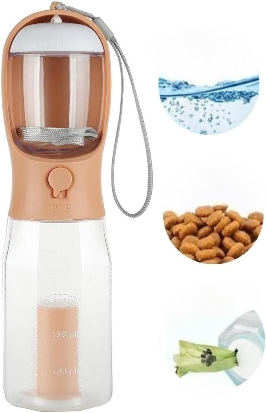 Botella de agua 3 en 1 para perro, dispensador de agua portátil para cachorros con comedero para beber, con espacio para bolsas de basura para