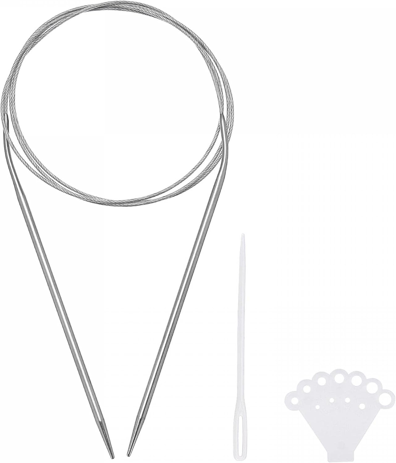 uxcell Kit de agujas de tejer circulares, 47.24 pulgadas de largo, 0.142 in de diámetro, aguja de suéter redonda de acero inoxidable para proyectos