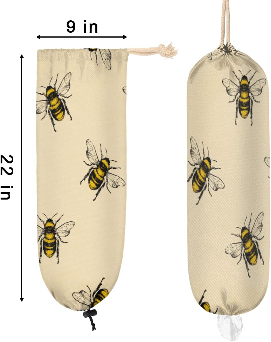 Soporte para bolsas de plástico con estampado de abeja Kawaii para colgar en la pared, organizador de bolsas de basura reutilizable, lavable,