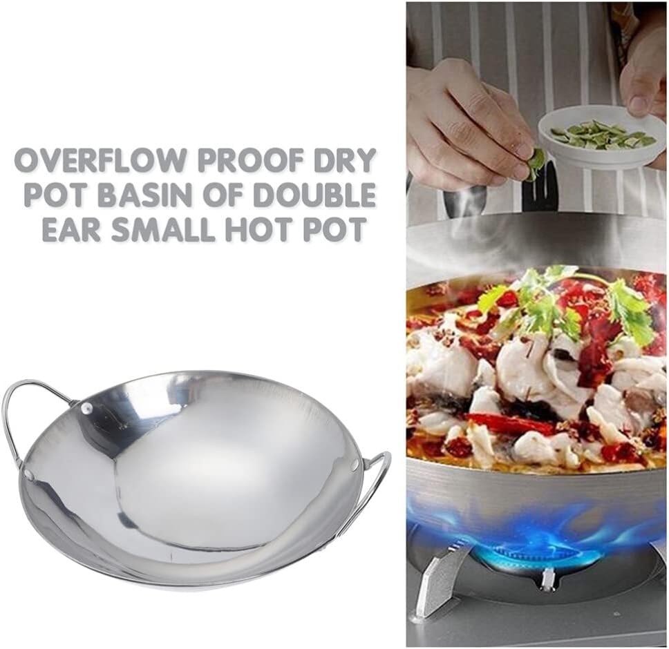 Happyyami Sartén de metal para wok, 2 piezas de acero inoxidable, sartén pequeña con doble mango antiadherente para estufas de gas eléctricas de