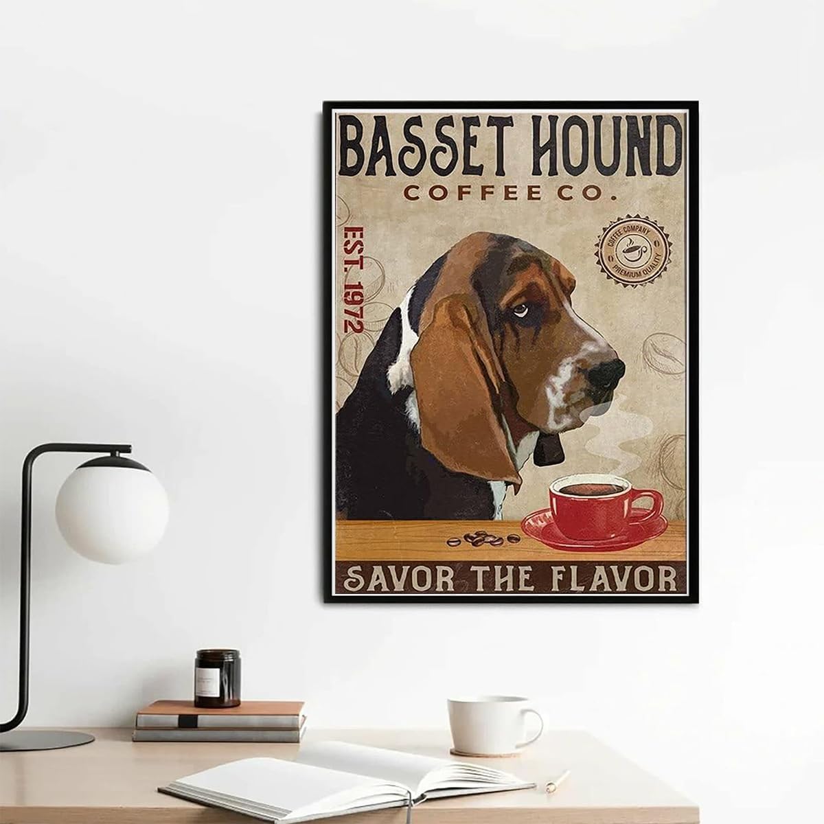 YEEIFFD Kit de pintura de diamante 5D para perro, Basset Hound, saborea el sabor, café, arte de diamantes para principiantes, niños, para decoración