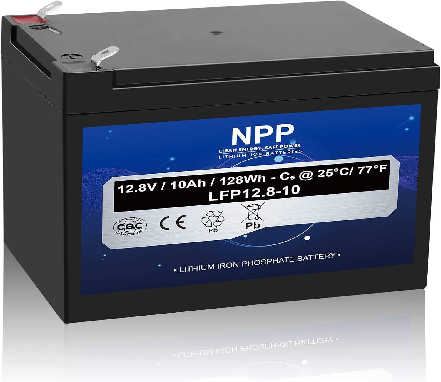 NPP LiFePO4 – Batería de ciclo profundo LiFePO4 de 12.8 V 10 Ah, batería de fosfato de hierro de litio BMS integrada con 4500-8000 ciclos de