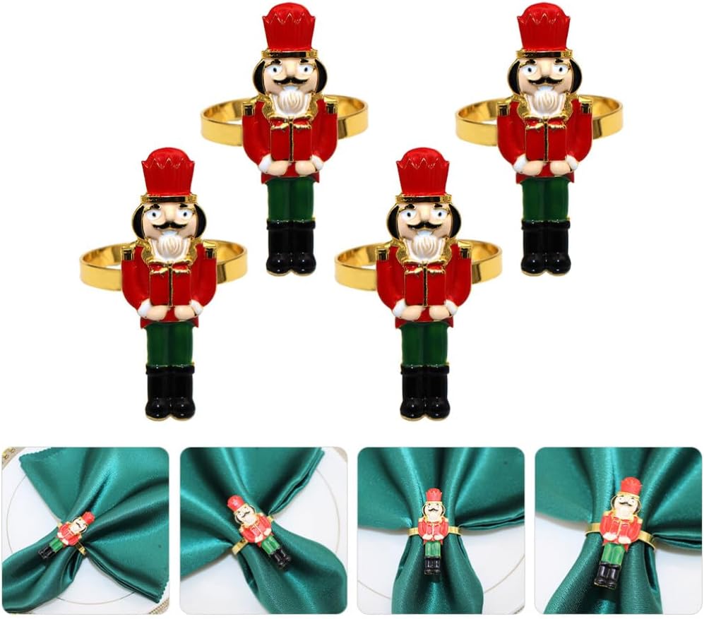 EXCEART Servilleteros de cascanueces de Navidad, 4 servilleteros de Navidad, anillos de mesa para suministros de fiesta de Navidad