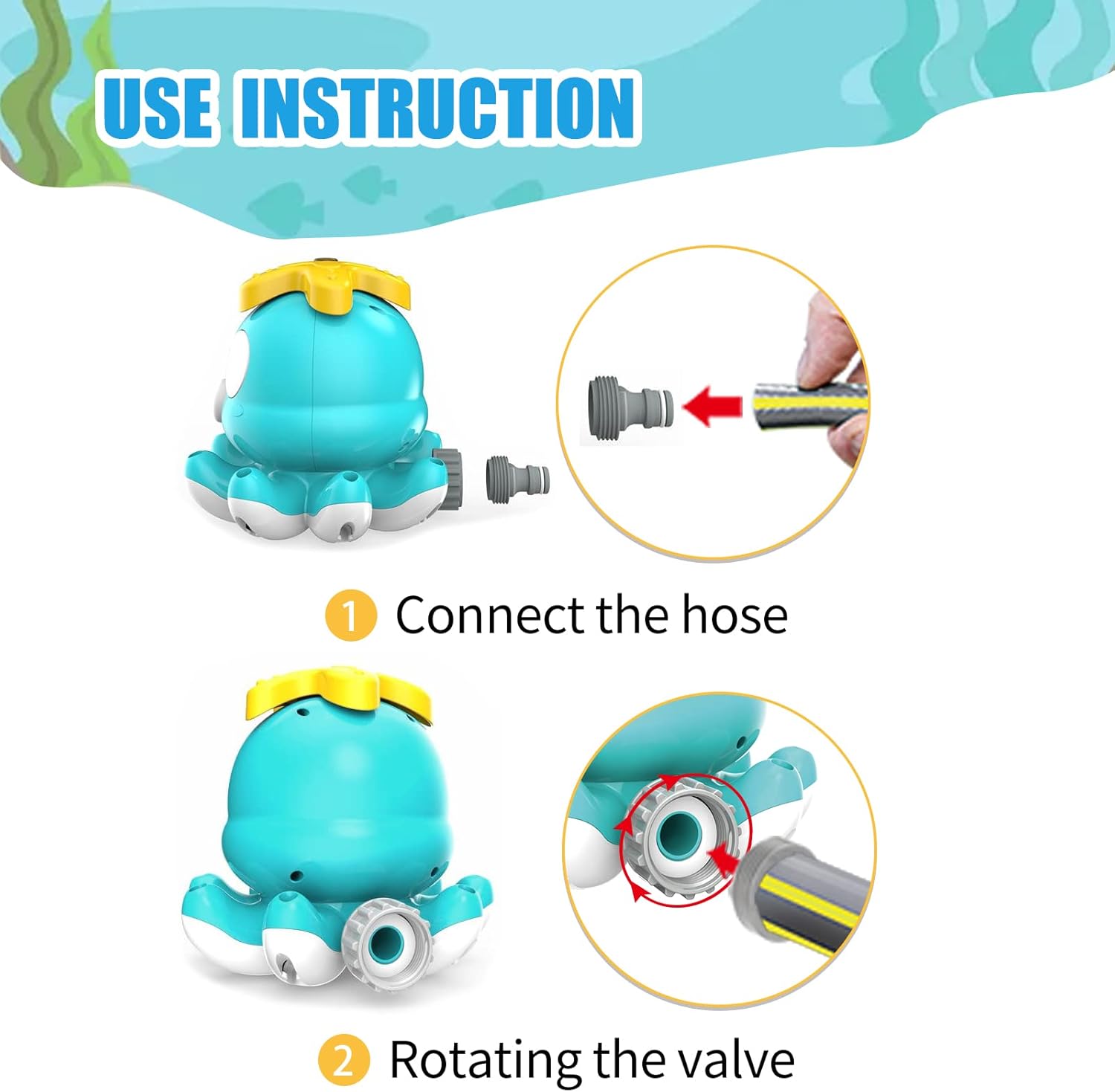 Octopus Water Sprinkler for Kids Outdoor Playwith 8 Wiggle Tubes, Summer Outside Garden Backyard Toddler Outdoor Play Toys for 3 4 5 6 7 8 Year Old