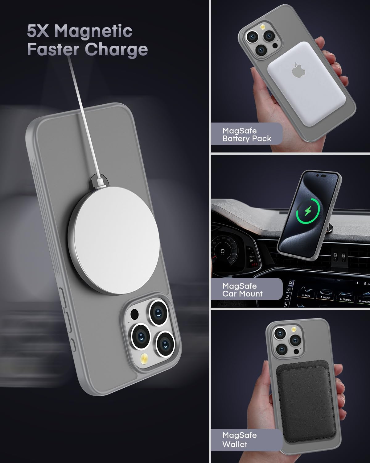 Mgnaooi Funda magnética para iPhone 15 Pro Max con soporte, compatible con MagSafe prueba de caídas de grado militar a prueba de golpes, delgada,