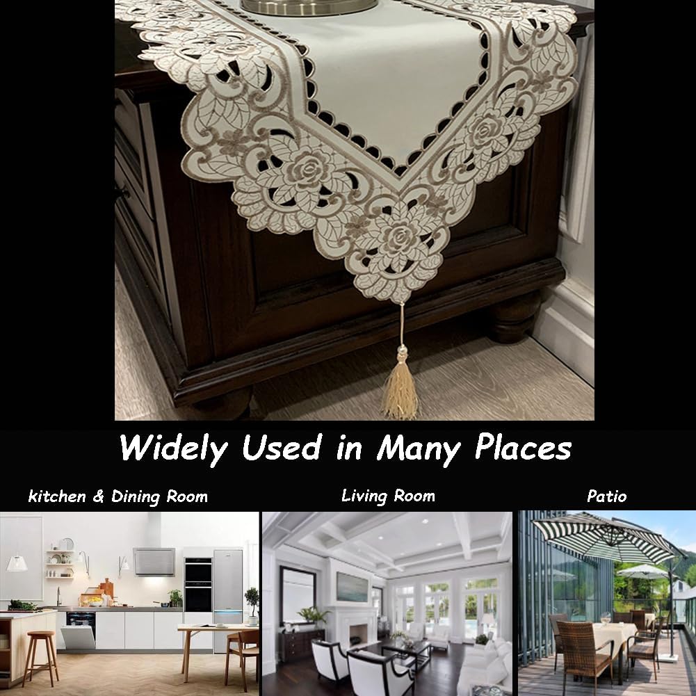 Camino de mesa de macramé para fiestas, camino de mesa de encaje floral bordado rectangular, bufanda, decoración de mesa para el hogar y el comedor,